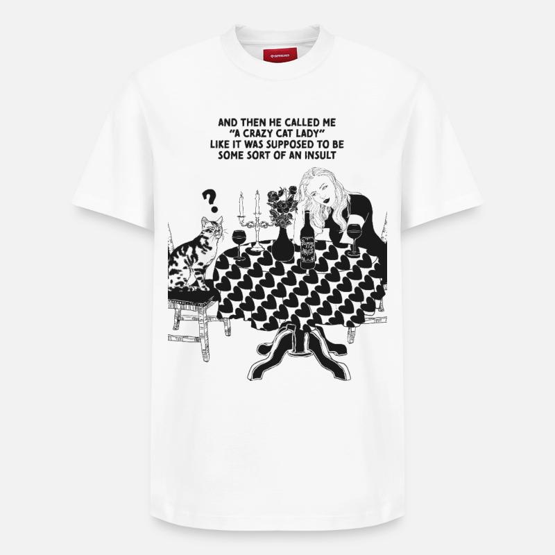 DAME CHAT FOLLE - T-shirt unisexe décontracté en coton Supima – de SPREAD - blanc