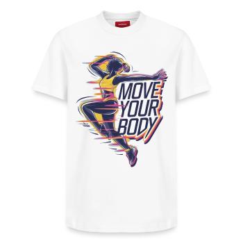 Move Your Body Dynamic Fitness - Relaxed Unisex Supima Cotton T-Shirt – by SPREAD - white - Front - AI Model Female 172 dark (172cm) & AI Model Male 185 dark (185cm)