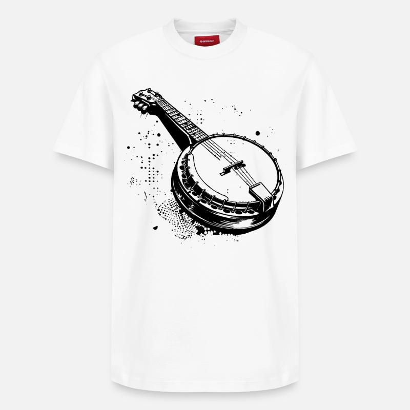 Dessin de banjo - T-shirt unisexe décontracté en coton Supima – de SPREAD - blanc