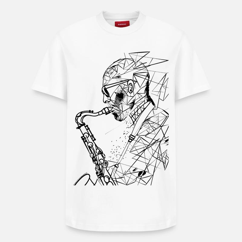Dessin de saxophoniste - T-shirt unisexe décontracté en coton Supima – de SPREAD - blanc