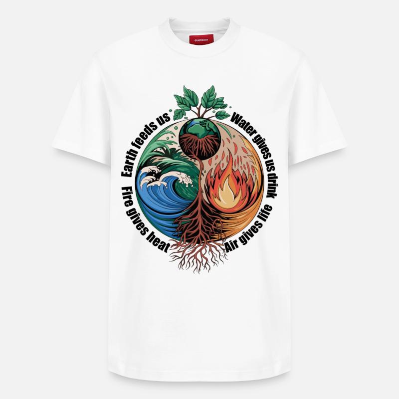 Vier-Elemente-Baum - Erde, Wasser, Feuer, Luft - Relaxed Unisex Supima Cotton T-Shirt – von SPREAD - Weiß