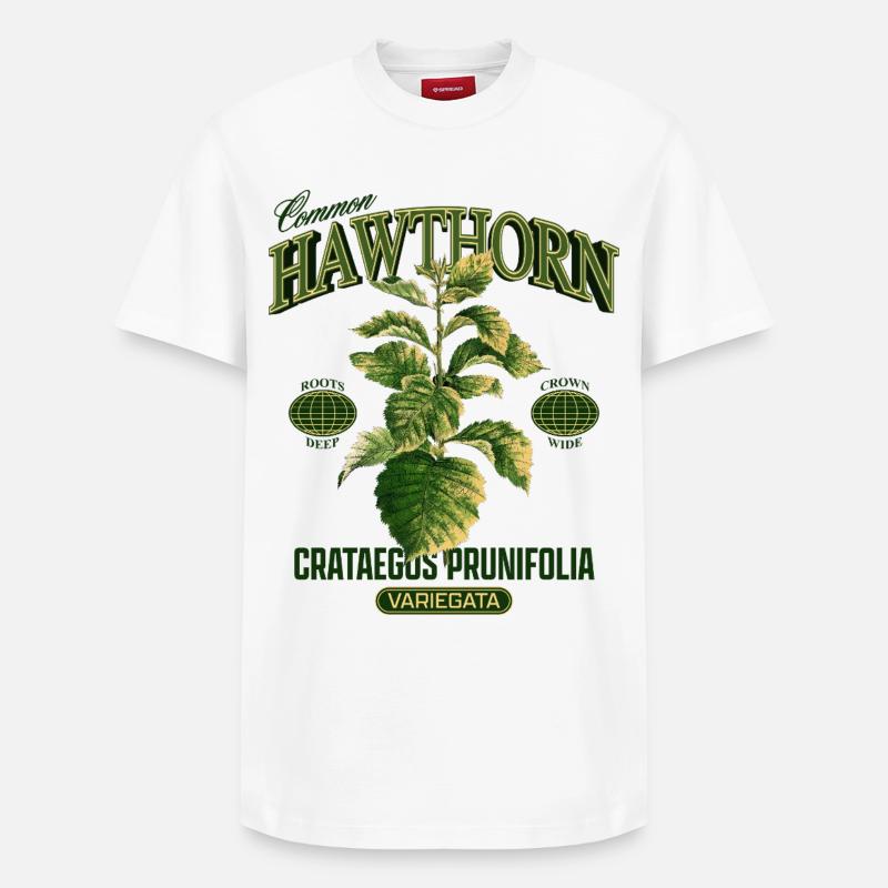 Art botanique de l’aubépine commune - T-shirt unisexe décontracté en coton Supima – de SPREAD - blanc