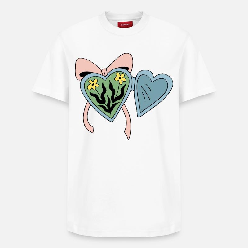 Médaillon fleur avec ruban coeur - T-shirt unisexe décontracté en coton Supima – de SPREAD - blanc