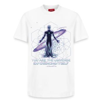 Galaktisches Selbst | Alan Watts Kosmisches Zitat - Relaxed Unisex Supima Cotton T-Shirt – von SPREAD - Weiß - Vorne - AI Model Female 172 dark (172cm) & AI Model Male 185 dark (185cm)