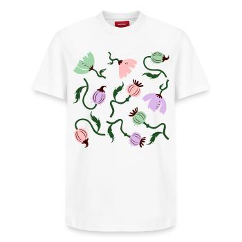Coquelicots audacieux fleurs L coquelicots floraux fleurs - T-shirt unisexe décontracté en coton Supima – de SPREAD - blanc - Devant - AI Model Female 172 dark (172cm) & AI Model Male 185 dark (185cm)