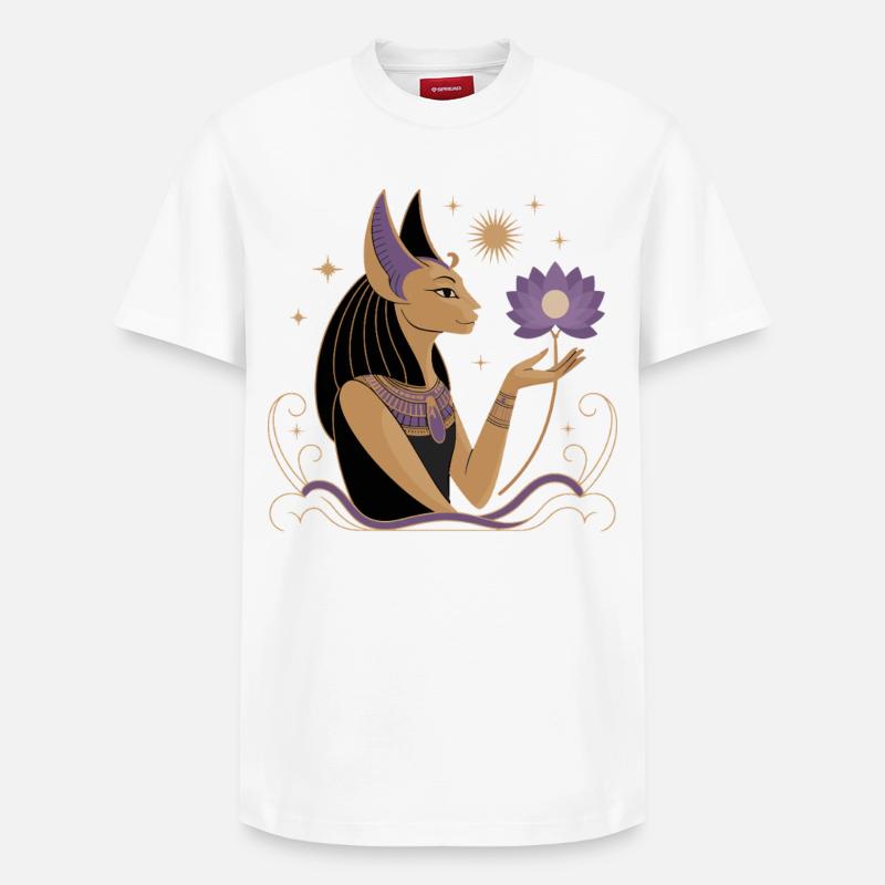 Heiterer Bastet Mit Einer Lotusblume - Relaxed Unisex Supima Cotton T-Shirt – von SPREAD - Weiß