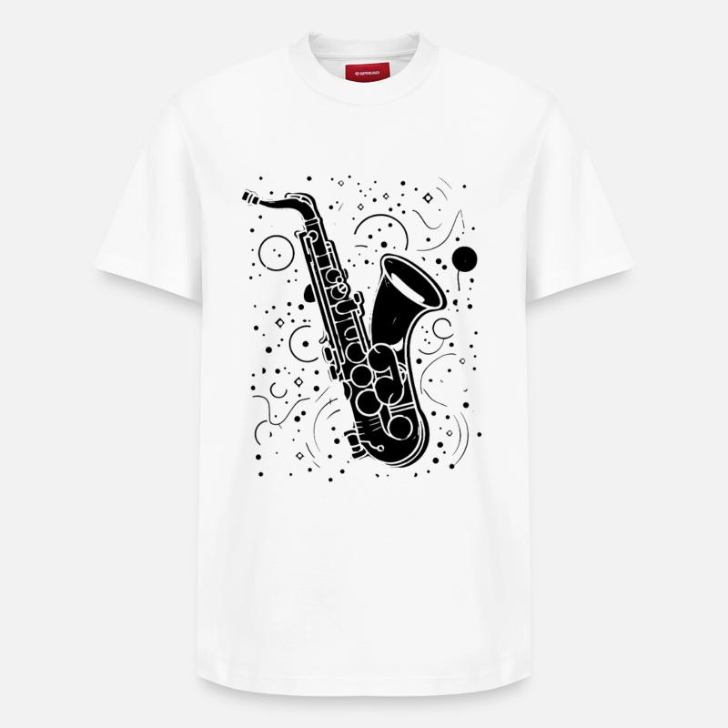 Saxophone Illustration - T-shirt unisexe décontracté en coton Supima – de SPREAD - blanc