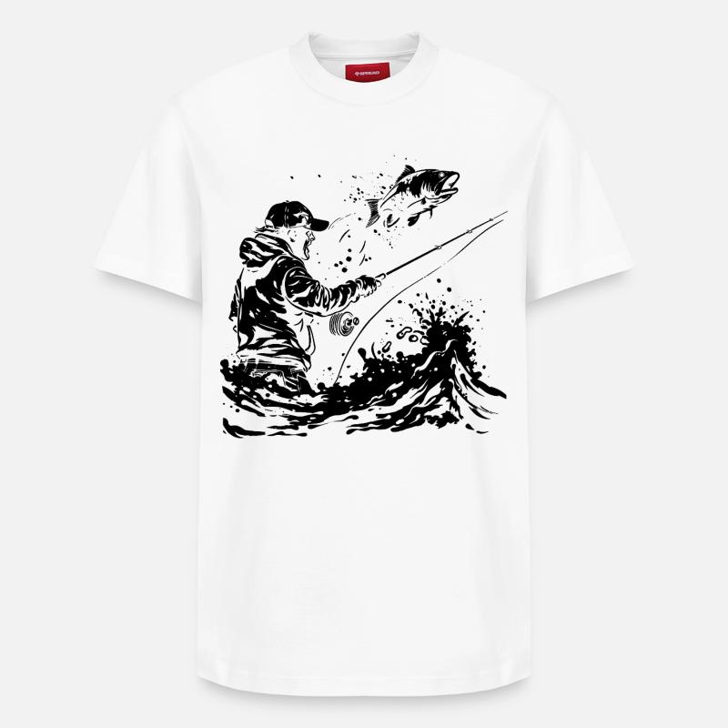 Fishing Drawing - Relaxed Unisex Supima Cotton T-Shirt – by SPREAD - white