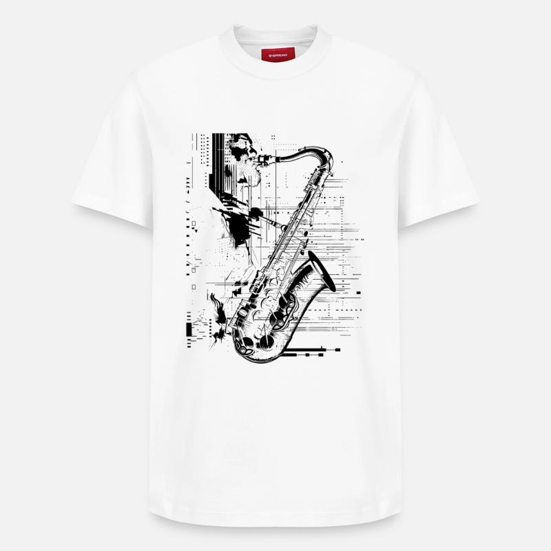 Graphismes de Saxophone Player - T-shirt unisexe décontracté en coton Supima – de SPREAD - blanc