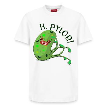 Helicobacter pylori - Dessin animé Gastroentérologie - T-shirt unisexe décontracté en coton Supima – de SPREAD - blanc - Devant - AI Model Female 172 dark (172cm) & AI Model Male 185 dark (185cm)