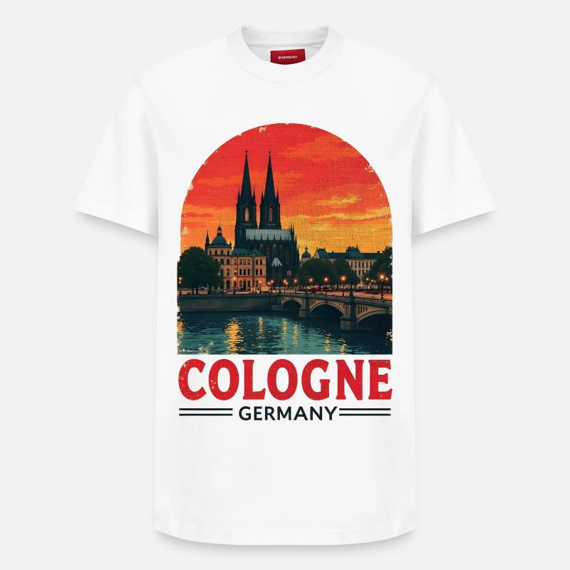 Cologne, Allemagne – Conception du paysage urbain - T-shirt unisexe décontracté en coton Supima – de SPREAD - blanc