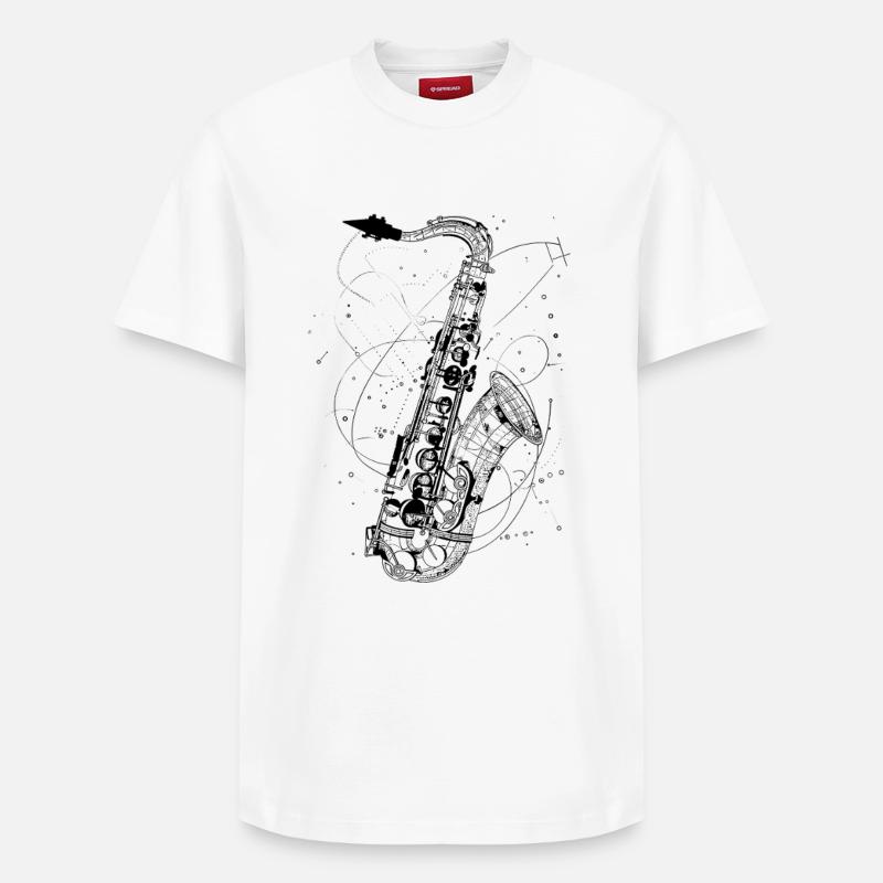 Dessin de saxophone - T-shirt unisexe décontracté en coton Supima – de SPREAD - blanc