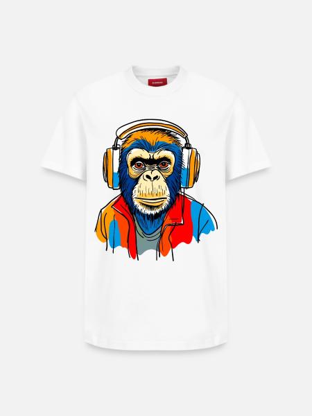 Singe avec casque - T-shirt unisexe décontracté en coton Supima – de SPREAD - blanc