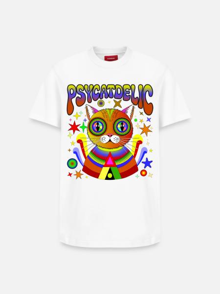 PSYCATDELIC - Relaxed Unisex Supima Cotton T-Shirt – by SPREAD - white