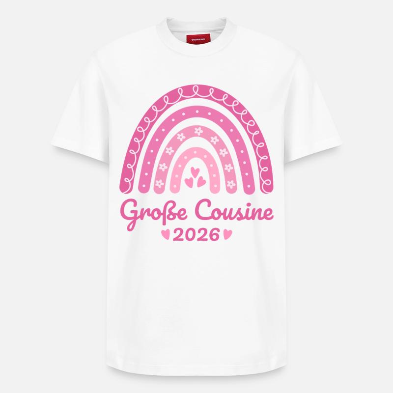 Große Cousine 2026 Regenbogen - Relaxed Unisex Supima Cotton T-Shirt – von SPREAD - Weiß