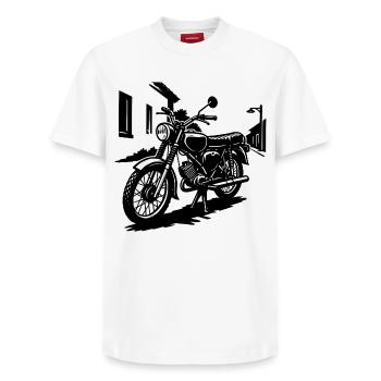 Enduro Kult Style des années 80 - T-shirt unisexe décontracté en coton Supima – de SPREAD - blanc - Devant - AI Model Female 172 dark (172cm) & AI Model Male 185 dark (185cm)