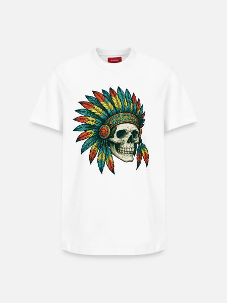 Native Tribal Skull Illustration - Relaxed Unisex Supima Cotton T-Shirt – by SPREAD - white