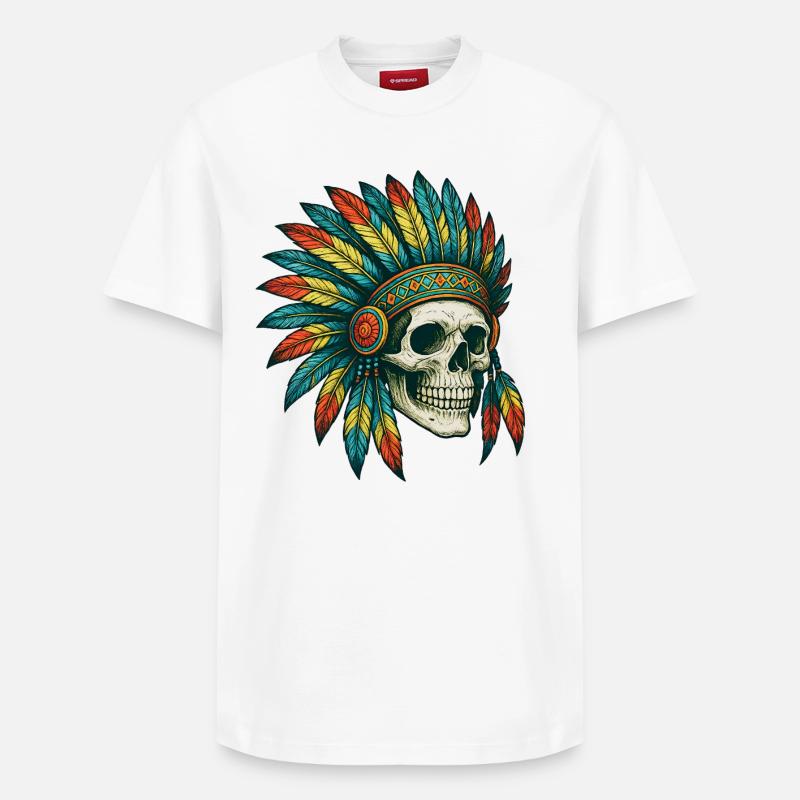 Eingeborener Stamm Schädel Illustration - Relaxed Unisex Supima Cotton T-Shirt – von SPREAD - Weiß