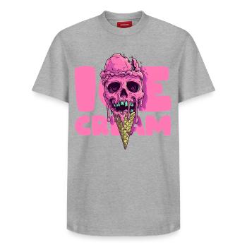 Drôle.... - T-shirt unisexe décontracté en coton Supima – de SPREAD - gris chiné - Devant - AI Model Female 172 dark (172cm) & AI Model Male 185 dark (185cm)