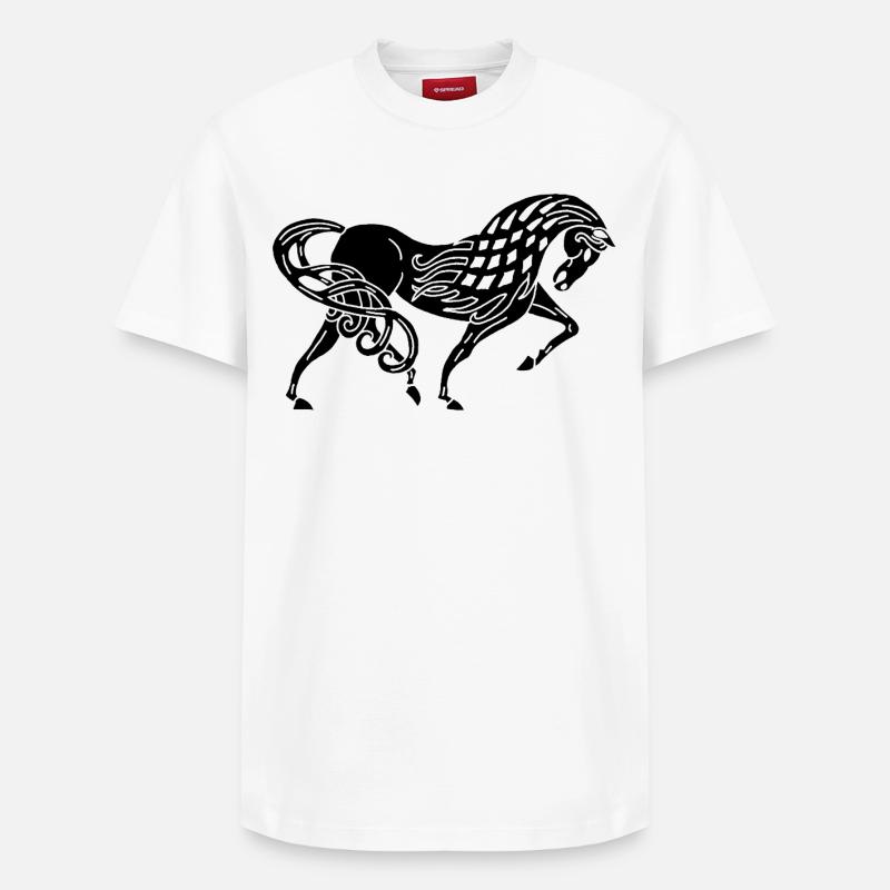 Schwarzes keltisches Pferd - Relaxed Unisex Supima Cotton T-Shirt – von SPREAD - Weiß