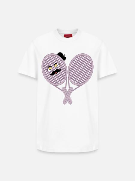 TENNIS MOUSTACHE - Relaxed Unisex Supima Cotton T-Shirt – by SPREAD - white