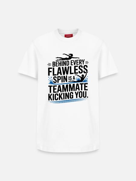 Behind Every Flawless Spin Swimming Teammate - Relaxed Unisex Supima Cotton T-Shirt – by SPREAD - white