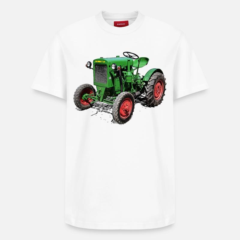 Grüner Oldtimer-Traktor - Relaxed Unisex Supima Cotton T-Shirt – von SPREAD - Weiß