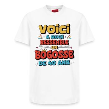 40th Birthday Humor - Relaxed Unisex Supima Cotton T-Shirt – by SPREAD - white - Front - AI Model Female 172 dark (172cm) & AI Model Male 185 dark (185cm)