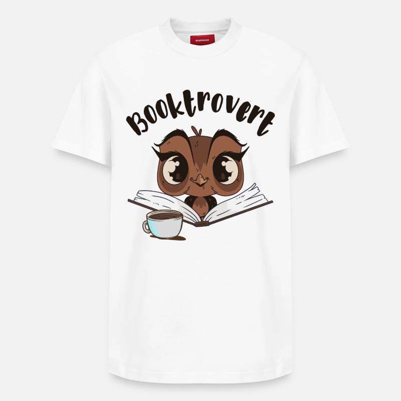 Booktrovert Eule mit Buch und Kaffee - Relaxed Unisex Supima Cotton T-Shirt – von SPREAD - Weiß