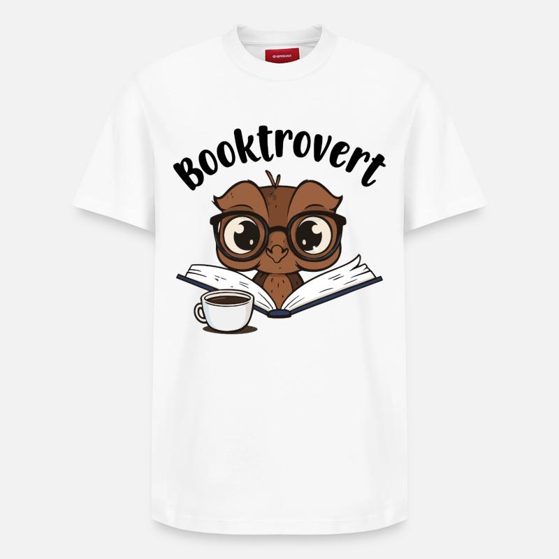 Booktrovert Eule mit Buch und Kaffee - Relaxed Unisex Supima Cotton T-Shirt – von SPREAD - Weiß