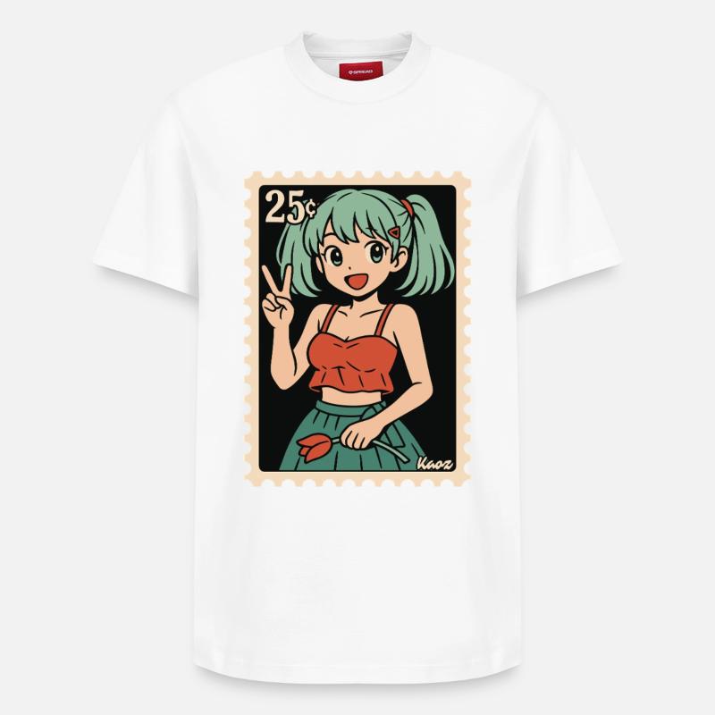 Anime Mädchen Poststempel Illustration - Relaxed Unisex Supima Cotton T-Shirt – von SPREAD - Weiß