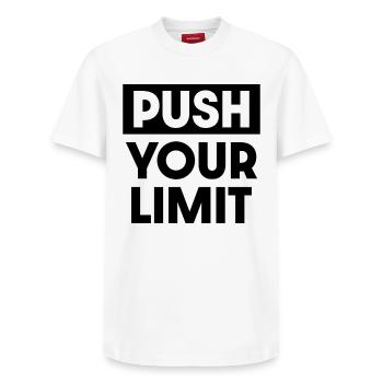 Push Your Limit - Relaxed Unisex Supima Cotton T-Shirt – by SPREAD - white - Front - AI Model Female 172 dark (172cm) & AI Model Male 185 dark (185cm)