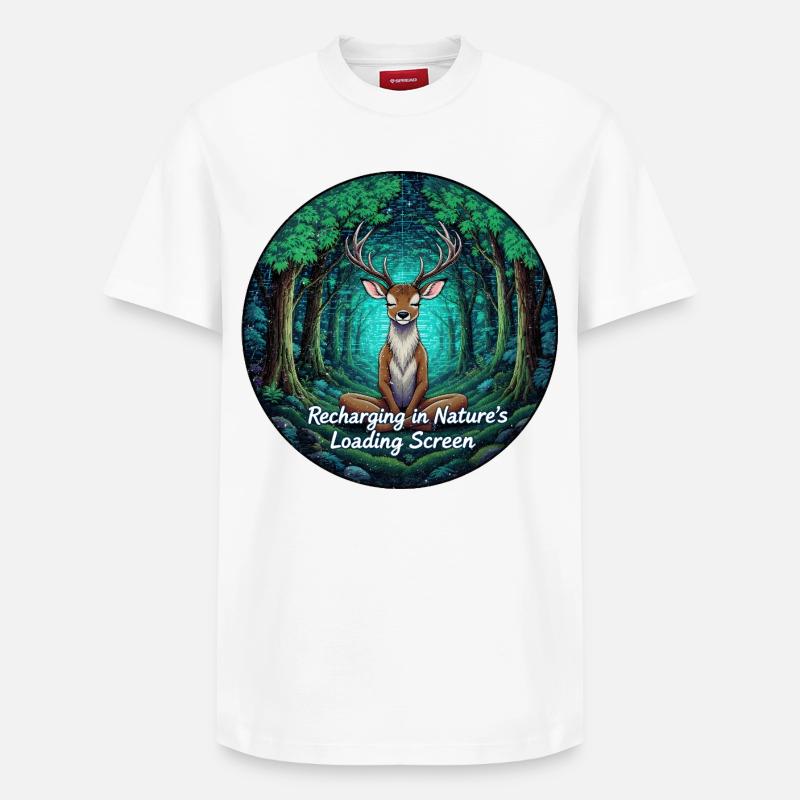 Mystischer Waldhirsch mit Ladebildschirm - Relaxed Unisex Supima Cotton T-Shirt – von SPREAD - Weiß