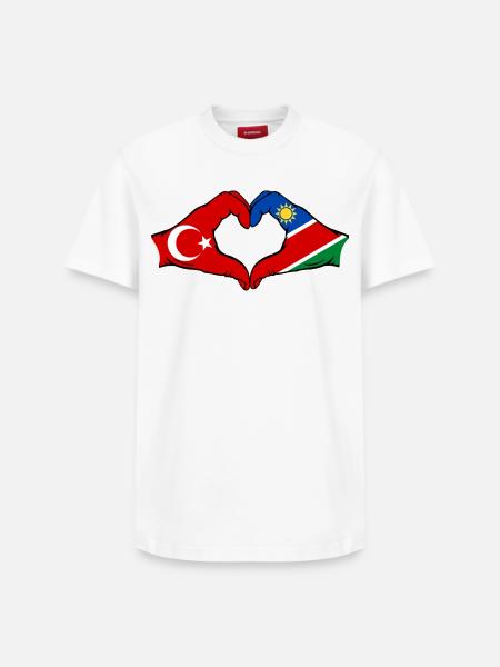 Türkiye Namibia flag hands heart shape - Relaxed Unisex Supima Cotton T-Shirt – by SPREAD - white
