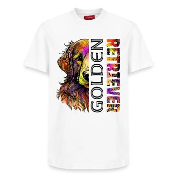 Golden Retriever - Relaxed Unisex Supima Cotton T-Shirt – by SPREAD - white - Front - AI Model Female 172 dark (172cm) & AI Model Male 185 dark (185cm)