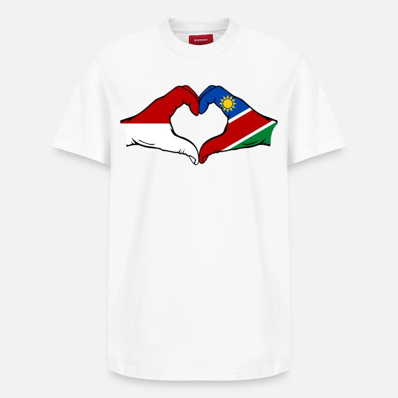 Indonesien_Namibia_Flagge_Haende_Herzform - T-shirt unisexe décontracté en coton Supima – de SPREAD - blanc