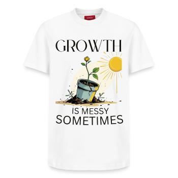 Growth story with flower and sun - Relaxed Unisex Supima Cotton T-Shirt – by SPREAD - white - Front - AI Model Female 172 dark (172cm) & AI Model Male 185 dark (185cm)