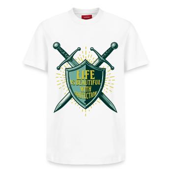 Courtier d’assurance Courtier d’assurance - T-shirt unisexe décontracté en coton Supima – de SPREAD - blanc - Devant - AI Model Female 172 dark (172cm) & AI Model Male 185 dark (185cm)