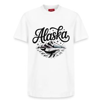 Alaska - Souvenir USA State Design - Relaxed Unisex Supima Cotton T-Shirt – by SPREAD - white - Front - AI Model Female 172 dark (172cm) & AI Model Male 185 dark (185cm)