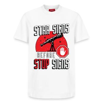 Astrologer Star Signs Before Stop Signs Astronomer - Relaxed Unisex Supima Cotton T-Shirt – von SPREAD - Weiß - Vorne - AI Model Female 172 dark (172cm) & AI Model Male 185 dark (185cm)