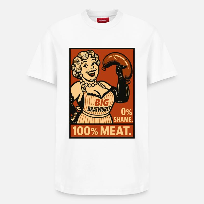 Retro-Bratwurst-Lebensmittelillustration - Relaxed Unisex Supima Cotton T-Shirt – von SPREAD - Weiß