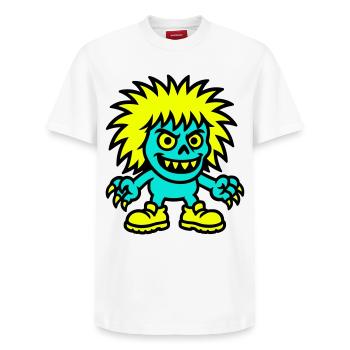 Monstre aux cheveux jaunes - T-shirt unisexe décontracté en coton Supima – de SPREAD - blanc - Devant - AI Model Female 172 dark (172cm) & AI Model Male 185 dark (185cm)