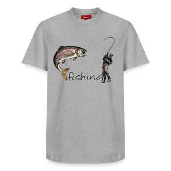 Fly fishing - Relaxed Unisex Supima Cotton T-Shirt – by SPREAD - white - Front - AI Model Female 172 dark (172cm) & AI Model Male 185 dark (185cm)