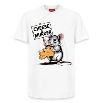 Cheese Is Murder Mouse - Relaxed Unisex Supima Cotton T-Shirt – by SPREAD - white - Front - AI Model Female 172 dark (172cm) & AI Model Male 185 dark (185cm)