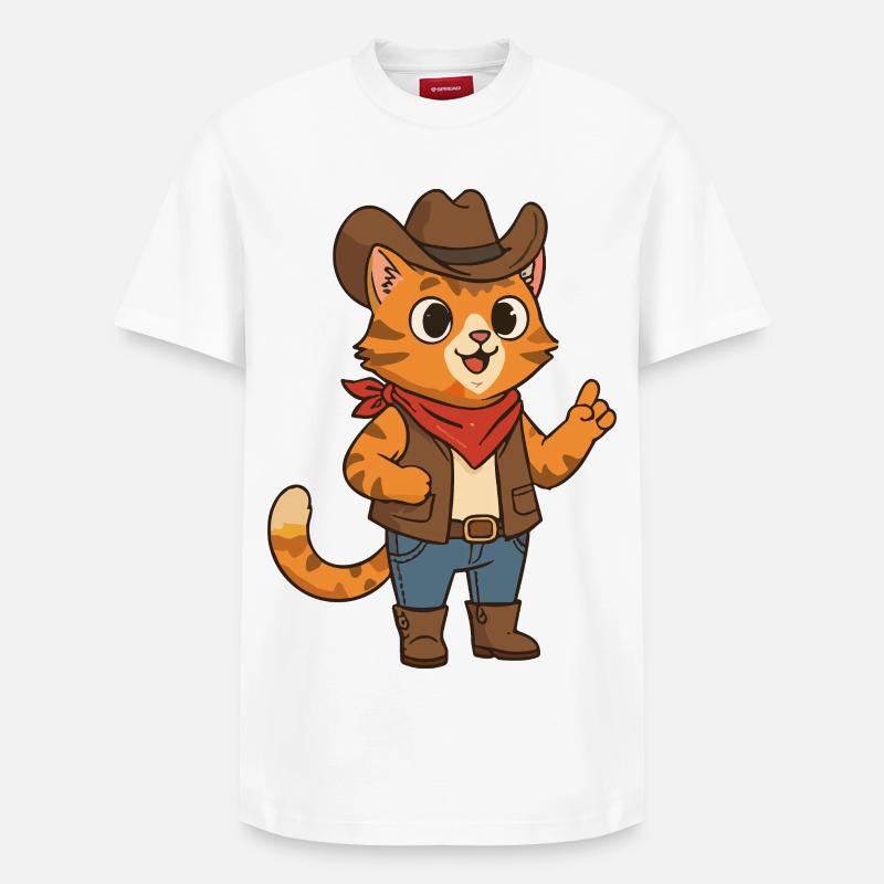 Wild West Cat Cowboy Design - T-shirt unisexe décontracté en coton Supima – de SPREAD - blanc