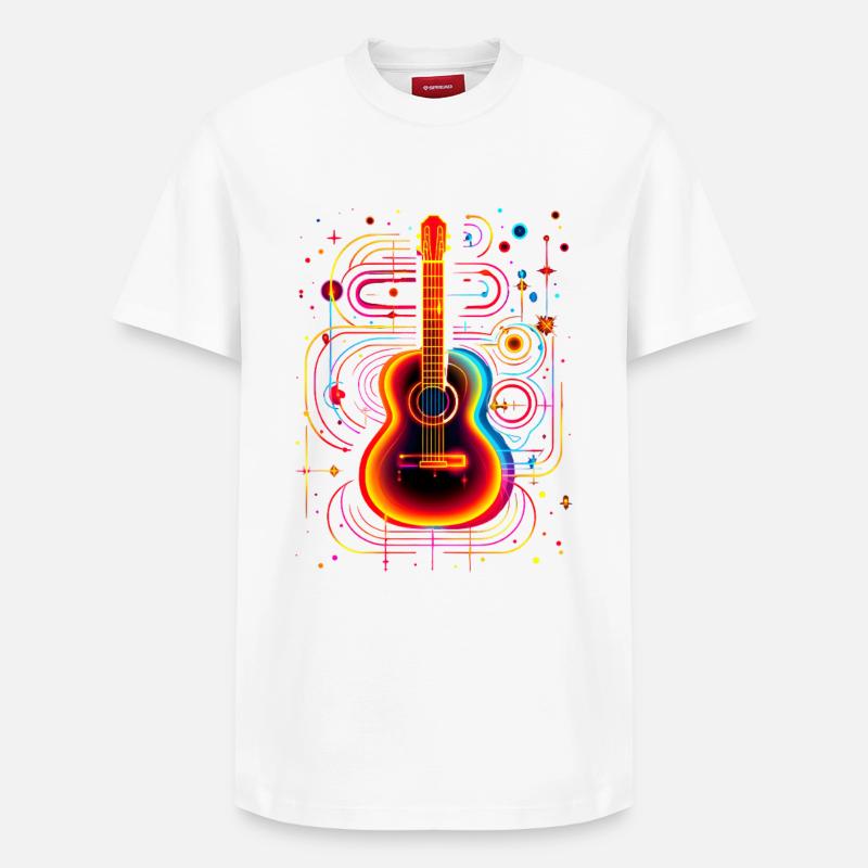 Neon Gitarre mit Psychedelic Effekt - Relaxed Unisex Supima Cotton T-Shirt – von SPREAD - Weiß