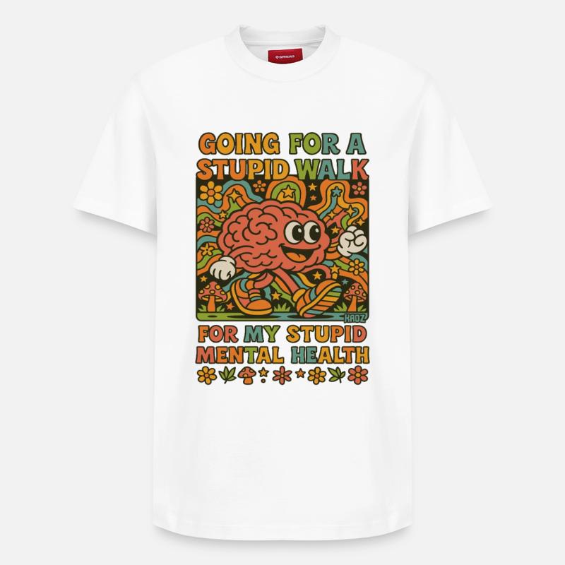 Stupid Walking Brain Retro Psychedelisch - Relaxed Unisex Supima Cotton T-Shirt – von SPREAD - Weiß