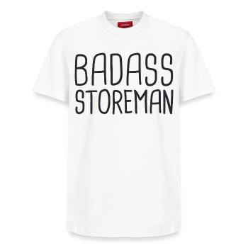 Magasinier Dur à cuire - T-shirt unisexe décontracté en coton Supima – de SPREAD - blanc - Devant - AI Model Female 172 dark (172cm) & AI Model Male 185 dark (185cm)