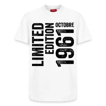 1961 - Relaxed Unisex Supima Cotton T-Shirt – by SPREAD - white - Front - AI Model Female 172 dark (172cm) & AI Model Male 185 dark (185cm)