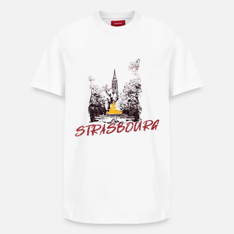 Cathédrale de Strasbourg – Illustration duotone - T-shirt unisexe décontracté en coton Supima – de SPREAD - blanc